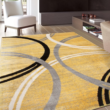 World Rug Gallery Modern Wavy Circles Design 10' x 14' Yellow 377YELLOW10X14